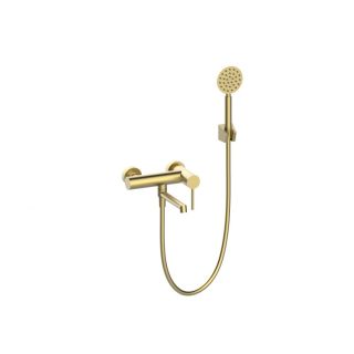 Смеситель для ванной с душем Vieir V463531-S короткий излив, нержавеющий стал матовое золото